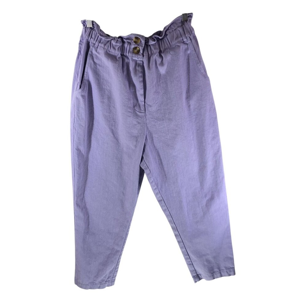 Jessy B Womens Lavender High-Waisted Paperbag Jeans Elastic Waist Pockets L